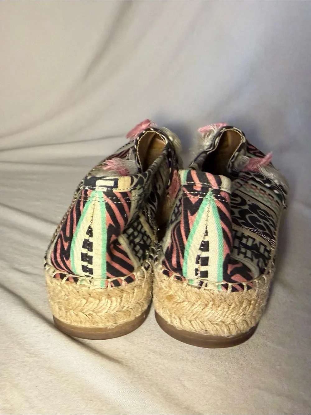Crown Vintage Multicolor Patterned Espadrille Flats with Pink & Cream Tassels